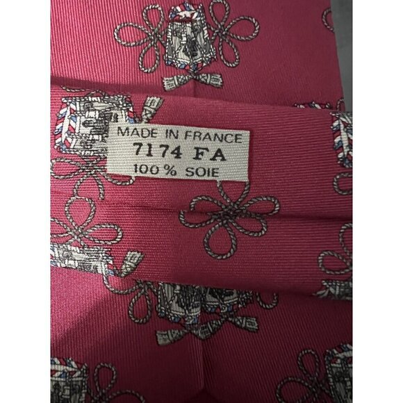 Hermes Silk Tie Drums And Ropes Pattern Burgundy Pink - Picture 6 of 7